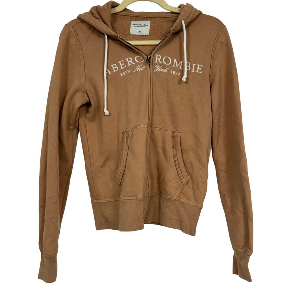 Abercrombie & Fitch Brown Logo Full Zip Hoodie Sweatshirt Women’s XS Casual